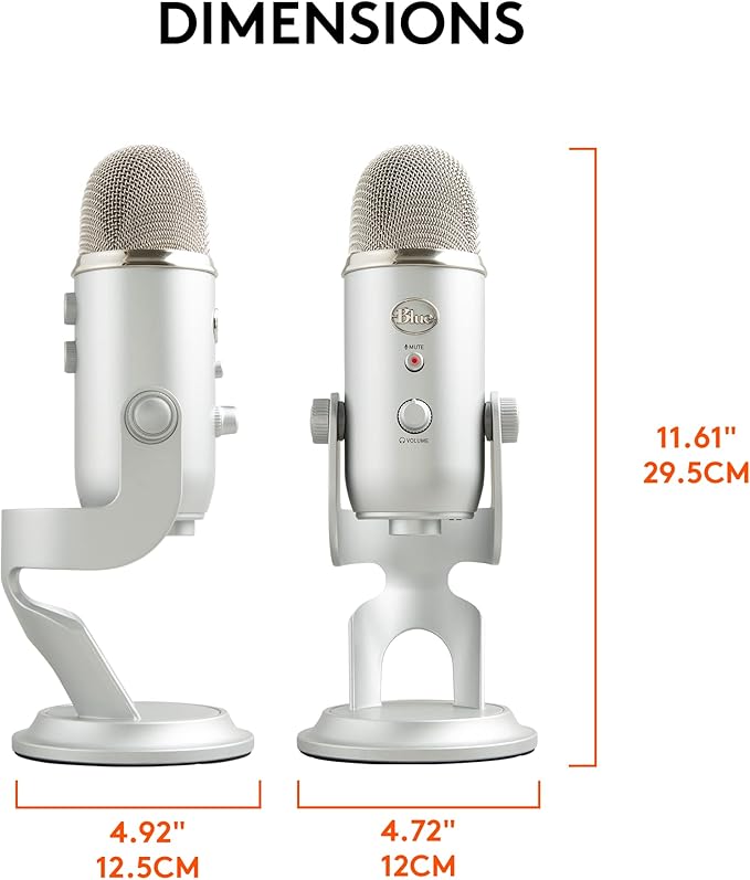 Logitech Creators Blue Yeti USB Microphone for PC, Mac, Gaming, Recording, Streaming, Podcasting, Studio and Computer Condenser Mic with Blue VO!CE Effects, 4 Pickup Patterns, Plug and Play - Silver