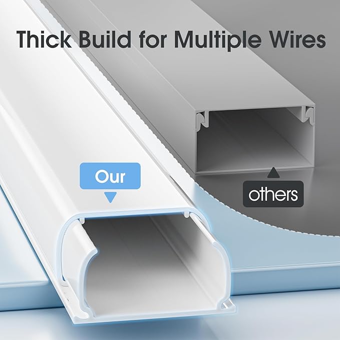 Wire Covers for 2 Cords TV on Wall, 47in Paintable Cable Hider, Medium Cable Management Kit, Cord Hiding for Wall White, W0.95in H0.47in - Image 4