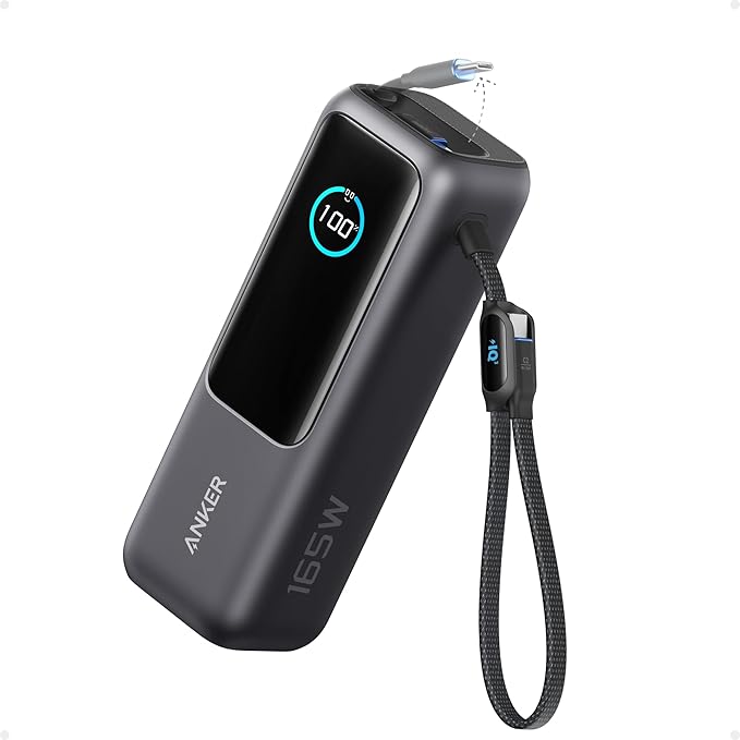 Anker Laptop Power Bank, 25,000mAh Portable Charger with Triple 100W USB-C Ports, Built-in Retractable Cables, Flight-Approved for Travel, iPhone 17/16 Series, MacBook, Samsung, and More