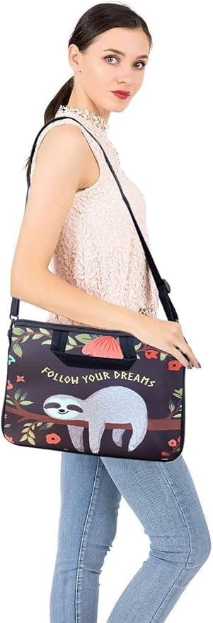 RICHEN 14 15 15.4 15.6 inch Laptop Shoulder Bag Messenger Bag Notebook Handle Sleeve Neoprene Carrying Tablet Case with Accessories Pocket (14-15.6 inch, Sloth)