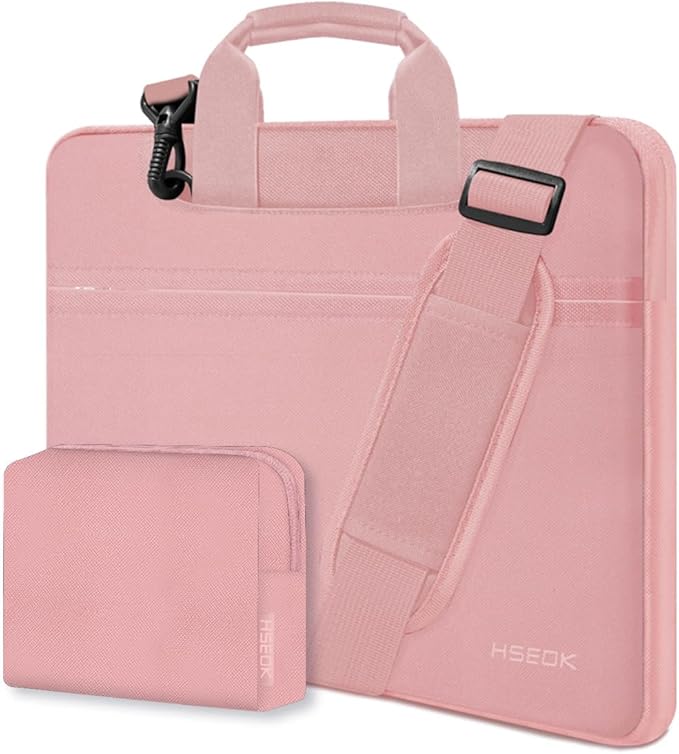 Hseok Laptop Shoulder Bag 13-14 inch Shockproof Water-Resistant HandBag with Small Case Compatible with MacBook Pro/Neo 14" M5/M4/M3/M2/M1, Mac Air/Pro 13.3", XPS 13/14, Most 13"-14" PC,Pink