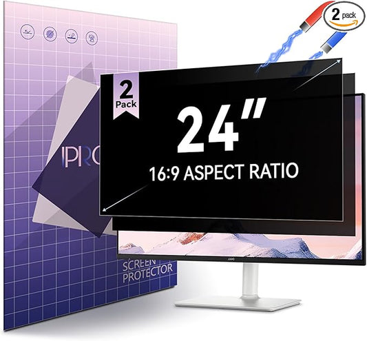2-Pack 24-inch Magnetic Privacy Screen for 16:9 Computer Monitor, Snap-On Removable 24in Matte Anti Glare Blue Light Spy Filter Screen Cover Private Shield for Desktop PC [Support Curved Monitor]
