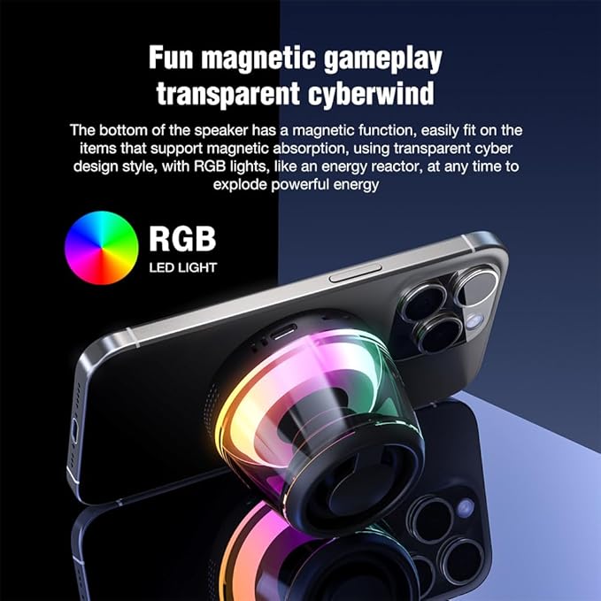Two Magnetic Bluetooth Speaker,Wireless Induction Bluetooth Speaker,Mini Portable Cell Phone Stand for iPhone, Lanyard & RGB Night Light,or Home,Outdoors,Pool,Gift (Black-2PCS)