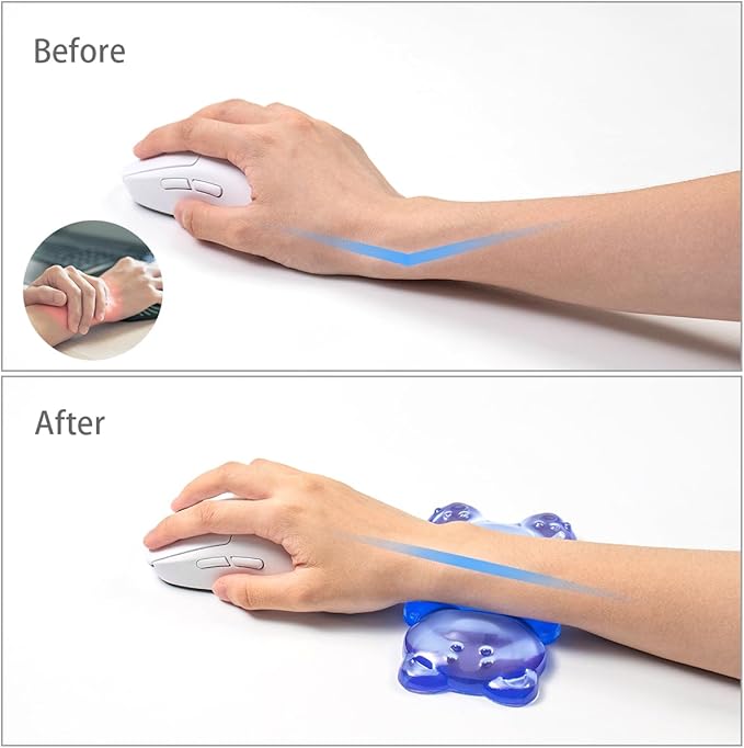 Blue Gel Mouse Wrist Rest –Cute Bear Wrist Rest, Ergonomic Mouse Support,Comfort & Support for Typing and Gaming