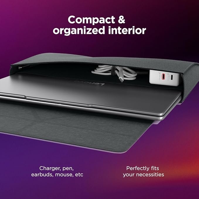Lenovo Yoga Tote Sleeve Case for Laptops with 14-inch Display, Multi-Compartment Organizer with Convertible Stand, Lightweight Protective Polyester & Microfiber Sleeve, Luna Grey