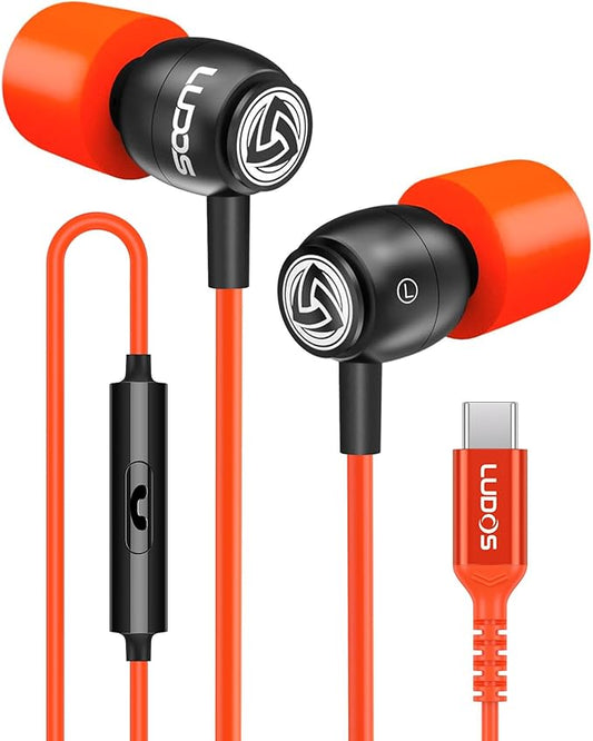 LUDOS Clamor USB C Headphones for iPhone 17 16 15 Pro Max Plus Air iPad Pro, 5 Years Warranty, USB-C Earbuds for Samsung Galaxy S26 S25 S24 S23 Ultra S22 S21 FE S20 A55 A54 A53, USB Type C Earphones