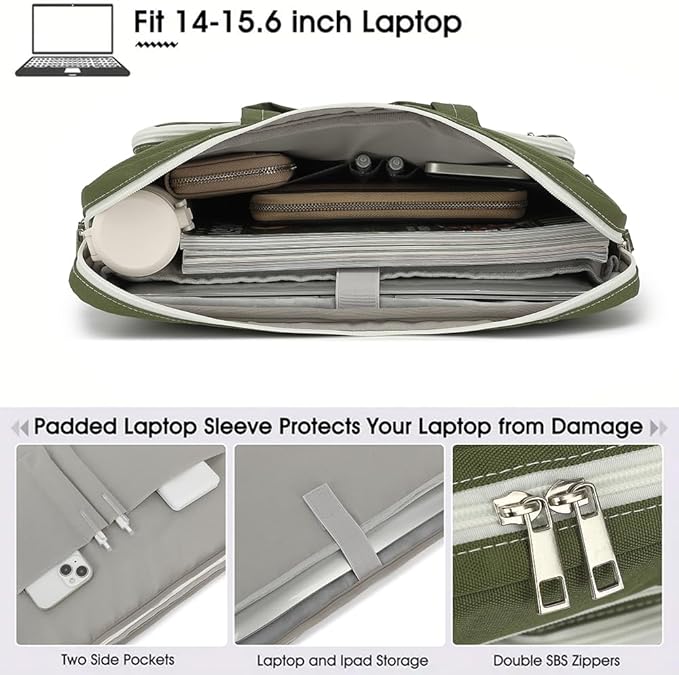 15-15.6 inch Laptop Shoulder Bag, for MacBook Pro 16, Hp Lenovo Dell 14 inch Waterproof Messenger Bag Case Sleeve (Army green)
