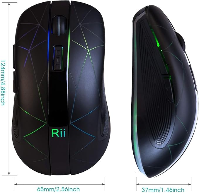 Rii LED Wireless Mouse,2.4G Ergonomic Optical Mouse with USB Receiver,Rechargeable Portable Computer Mice for PC,Mac,Tablet,Chromebook,Notebook,Laptop-Black (New)