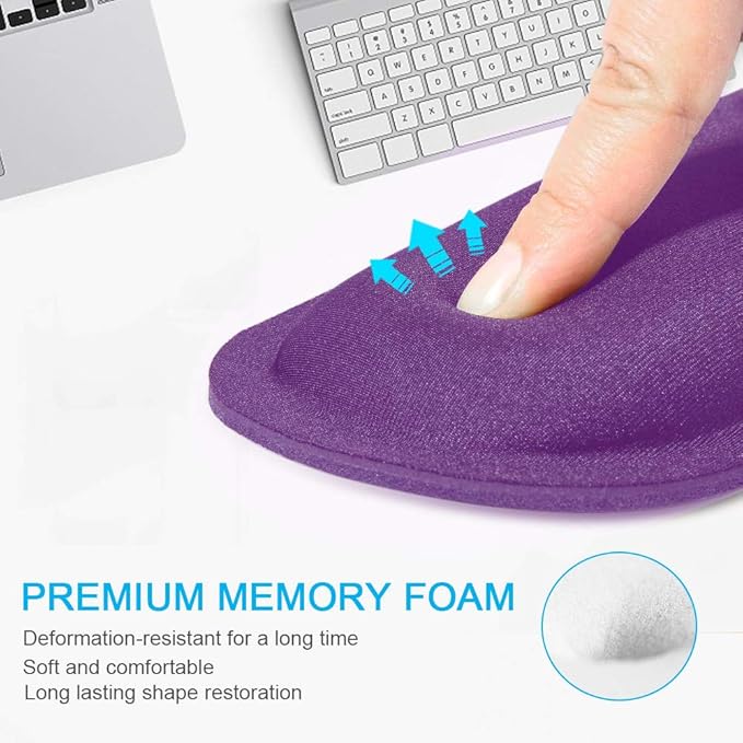 TECKNET Mouse Pad with Wrist Support, Ergonomic Gaming Mouse Pad Pain Relief, Portable Comfortable Mousepad for Computer, Laptop, Office, Home and Travel, Non-Slip Base, Waterproof Surface, Purple