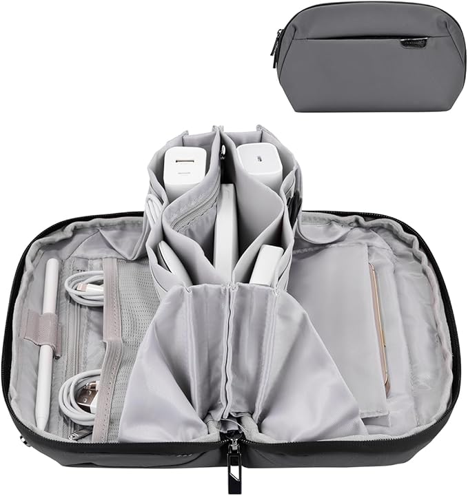 DDgro Electronics Cord Organizer Travel Case, Charger Pouch, Tech Accessories Carrying Bag (Dark Grey)
