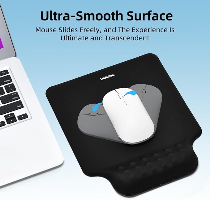 TIDALSOIL Ergonomic Mousepad with Slow-Rebound Memory Foam Wrist Rest - Ultra Smooth Surface, Non-Slip Base, Desk Essential for Office, Design, Gaming, 9.4"x8.1"