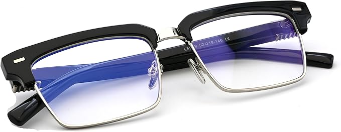 Semi Rimless Rectangle Blue Light Glasses Men Women Black Square Eyewear