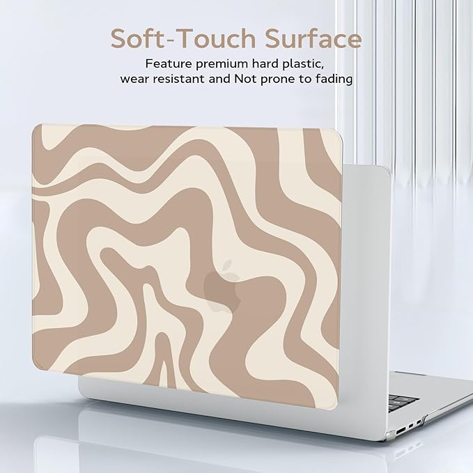 B BELK Compatible with MacBook Air 13 inch Case M5 2026 2025 2024-2022 M4 M3 M2 A3449 A3240 A3113 A2681, Plastic Hard Shell+Keyboard Cover+Screen Protector for MacBook Air 13.6 inch Case, Brown Wave