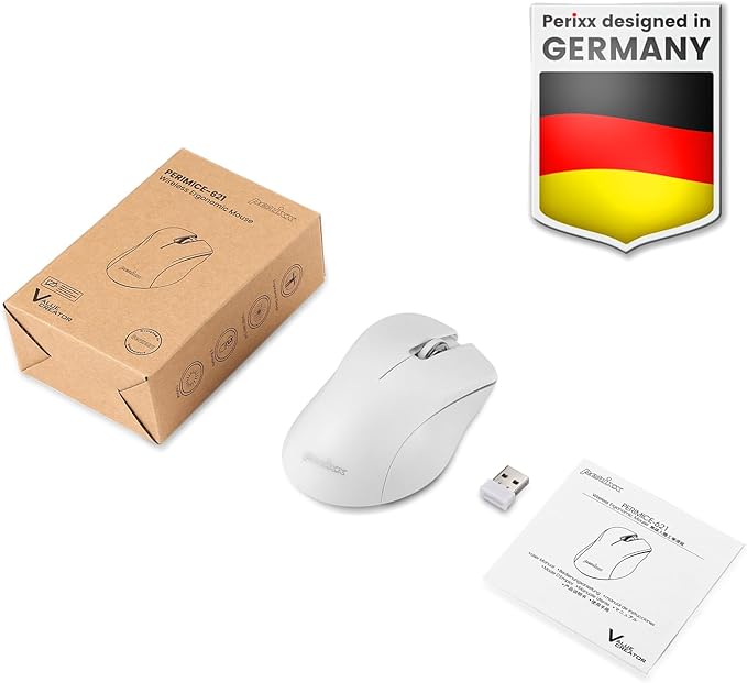 Perixx PERIMICE-621W Wireless Mouse - Silent Click with Ergo Design - Compatible for Desktop and Laptop PC - Wireless 2.4 GHz - White