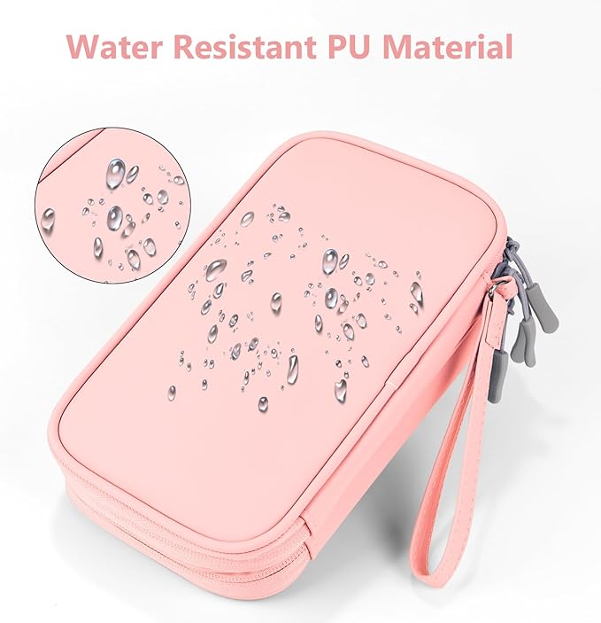 DDgro Electronics Travel Organizer, Tech Accessories Pouch Bag for Cables/Charger & Cords (Pink, PU-M)