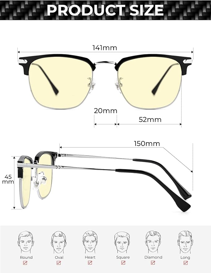 ZanyLen Blue Blocker Glasses for Men Metal Browline Computer Gaming Glasses Filter Blue Ray
