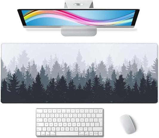 Gaming Mouse Pad - Large Fog Misty Forest Desk Mat, 31.5 x 11.8 - Extended Keyboard Mousepad with Non-Slip Base and Stitched Edge