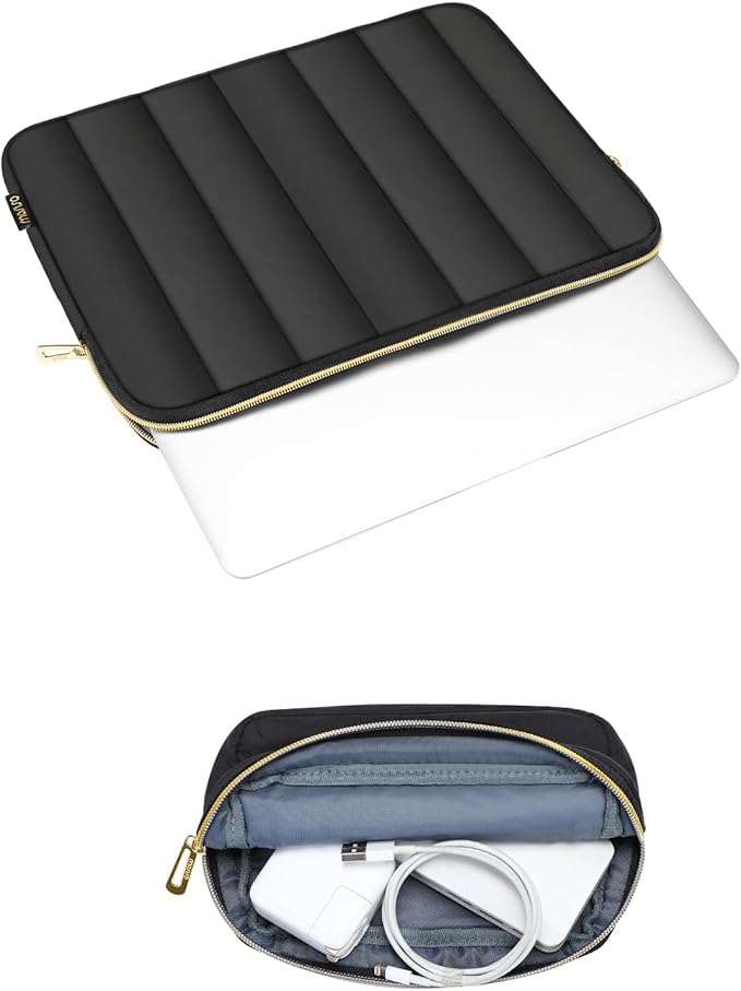 MOSISO 13-14 inch Laptop Case,13.3 inch Puffy Laptop Sleeve Compatible with MacBook Air 13 13.6 M4 M3 M2 M1/Pro 13/Pro 14, HP, Dell, ASUS, Lenovo,Vertical Rectangle Carrying Bag with Small Case, Black
