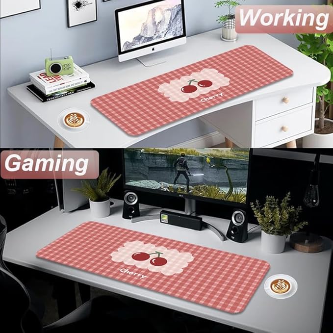 Gaming Mouse Pad 31.5x11.8 inch XL Large Extended Mouse Pad, Big Mousepad Desk Mat for Computer with Non-Slip Rubber Base and Stitched Edge-Checkered Cherry