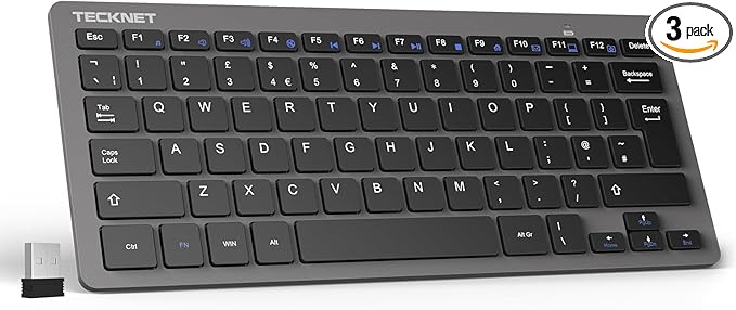TECKNET 2.4G Wireless Keyboard, Small Wireless Keyboard with Media Hotkeys, Mini Keyboard Compact Wireless Keyboard, 12-Month Battery Life, Compatible with PC, Desktop, Laptop, Smart TV - Grey