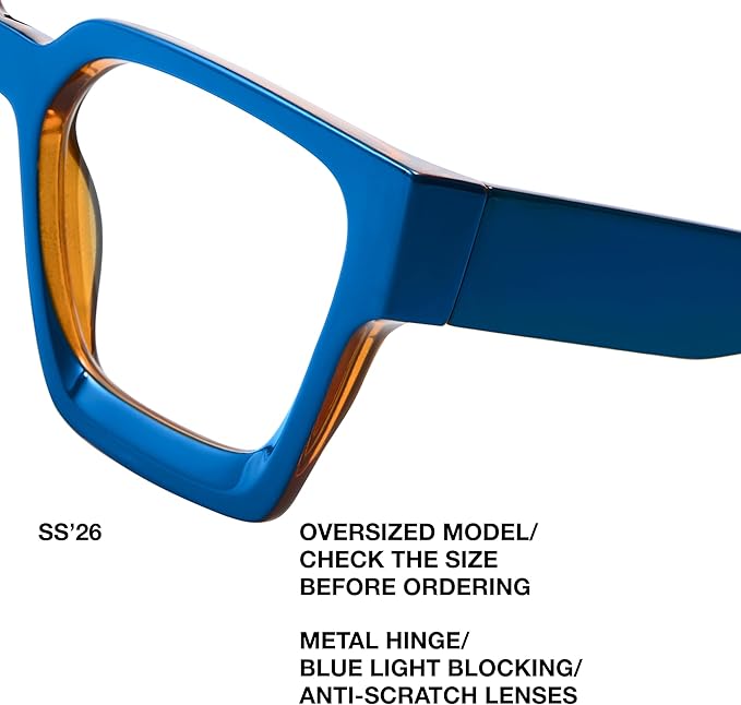 livho Oversized Eyewear Frame for Woman and Men - Rectangle Fashion Glasses for Computer, Chic Preppy Frame