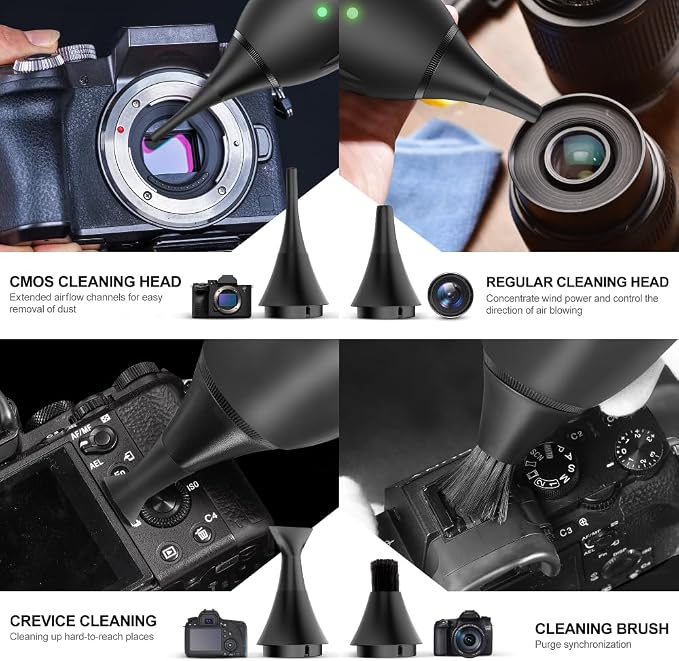 LENSGO Electric Air Blow,Camera Cleaning Kits with 4 Cleaning Heads for CMOS/Regular/Crevice Clean and Brush, 4.0kPa Dust Removal Type C Charge (Black) - Image 2