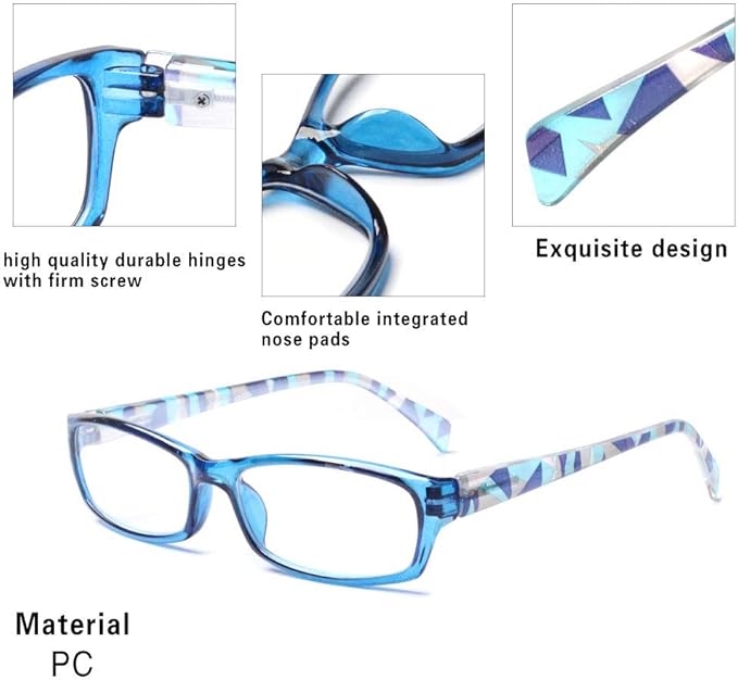 Henotin 5-Pack Reading Glasses Blue Light Blocking Anti Eyestrain Computer Reading Glasses for Women and Men Readers (Mixed color, 1.00)
