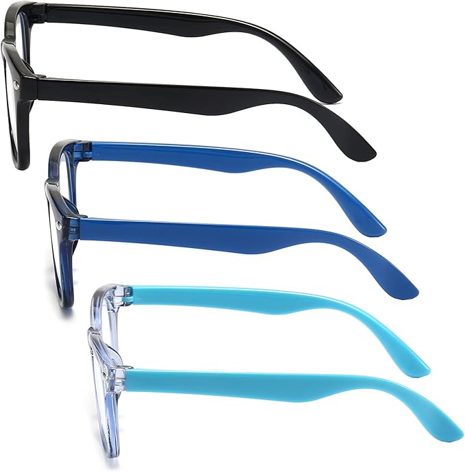 FANNYGO 3 Pack Kid Blue Light Glasses For Kids Girls Boys Computer Blue Light Kids Glasses Clear Glasses Age 3-9 (Black + Dark blue + Light blue)