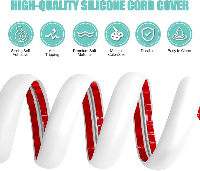 Floor Cord Cover Self Adhesive Cord Hider,3.3FT Cable Management, Extension Strip Protector for Wires, Prevent Cable Trips for Offices, Gyms, Exhibitions Cavity:0.39"(W) x 0.27"(H) White - Image 3