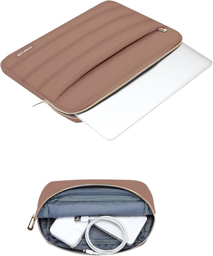 MOSISO Laptop Case 16 inch, 15-15.6 inch Puffy Laptop Sleeve Compatible with MacBook Pro 16 M5 M4 M3 M2 M1, HP Dell ASUS Acer Toshiba Lenovo, Polyester Horizontal Bag with Small Case, Mocha