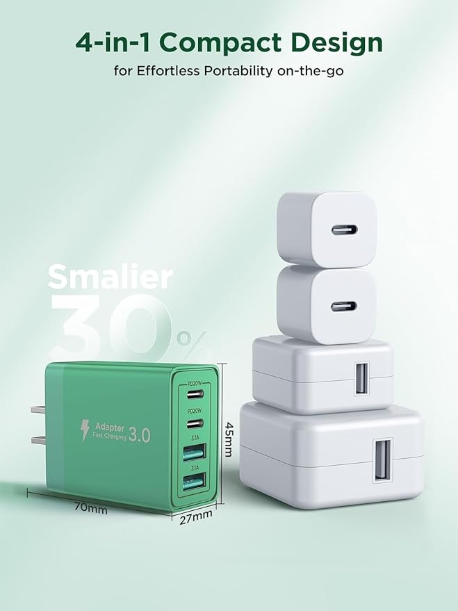 USB C Wall Charger, 40W Fast USB C Charging Block 4-Port PD Power Adapter + QC Wall Plug Multiport USB Charger Type C Charging Block Cube for iPhone 17 16 15 14 13 12 11 Pro Max XR XS 8 7