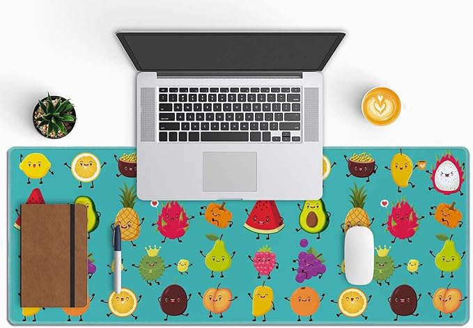 Cute Cartoon Fruit XL Mouse Pad,Large Mouse Pad Gaming 31.5 x 11.8 in Mouse Mat Desk Pad,Extended Keyboard Mousepad Large Desk Mat with Non-Slip Rubber Base and Stitched Edge for Home Office