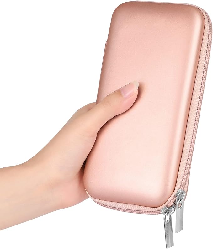 iMangoo Travel Essential Electronics Organizer Charger Case, Shockproof Dual Zipper Power Bank Cables Tech Accessories Pouch Purse, Men & Women Travel Must Have Storage Bag, 6.5x3.2x1 inch Rose Gold