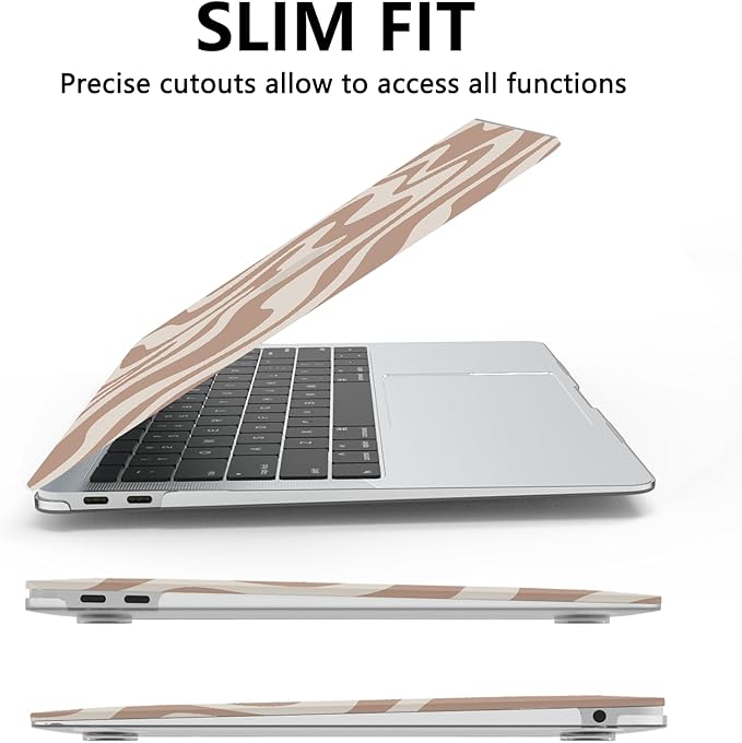 AKIT Compatible with MacBook Air 13 Inch Case M1 2022 2021 2020 2019 2018 A2337 A2179 A1932, Pattern Hard Shell Laptop Case+Screen Protector+Keyboard Cover for Mac Book Air 13.3 Inch, Brown Wave