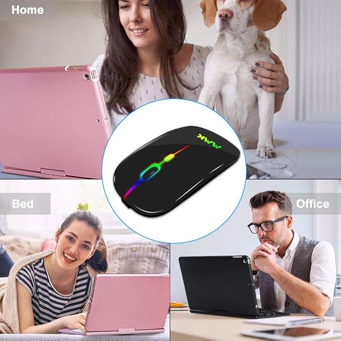 Wireless Bluetooth Mouse for Laptop, Rechargeable Mouse 2.4G USB Optical Wireless Mouse, LED Slim Dual Mode(Bluetooth 5.0 and 2.4G) Wireless for Laptop, PC, Mac OS, Android, Windows (Black)