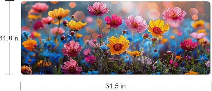 Floral Desk Mat Pink Yellow Blue Aesthetic Desk Pad Flower Plant Extended Mouse Pad Large Gaming Mousepad XL Laptop Computer Mouse Keyboard Mat 31.5 x 11.8 in for Office Desk Decor