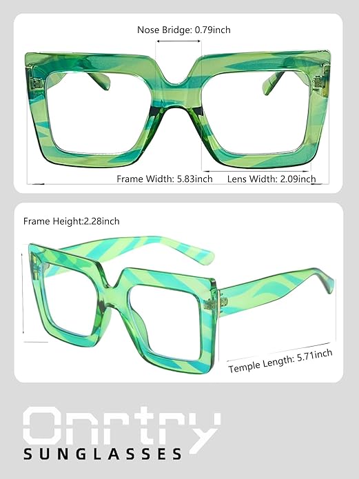 Onrtry Oversized Square Blue Light Glasses for Women Men Thick Frame Big Computer Eyewear Non-Prescription Eyeglasses
