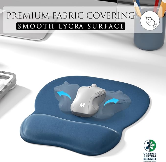 MROCO Ergonomic Mouse Pad with Gel Wrist Rest, Smooth Wrist Support Surface, Non-Slip PU Base for Pain Relief, Comfortable Mousepad for Computer, Laptop, Office & Home, 9.4 x 8.1 in, Navy Blue