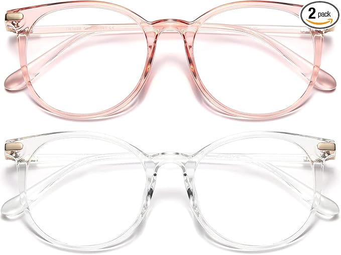 Gaoye 2 Pack Blue Light Blocking Glasses, Retro Round Eyewear Frame Anti Eyestrain Computer Glasses for Women Men - GY1688 (Pink+Transparent)