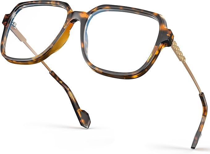 VISOONE Oversized Blue Light Blocking Glasses with Chic Square TR90 Frame and Metal Temple for Women Men REMY