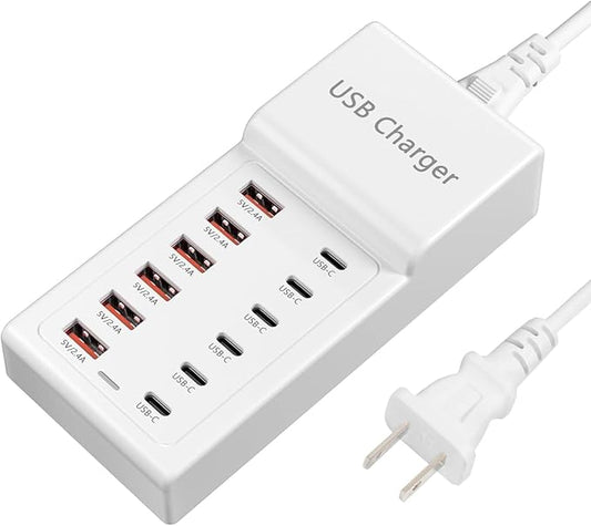 USB Charging Station, 12 Ports USB C Charger, 50W/10A MultiPort Charging Block[6 USBC+6 USBA], Compatible with iPhone 16/15/14/13/Samsung/Tablet/Watch/Headphones and Multiple Charger Plug