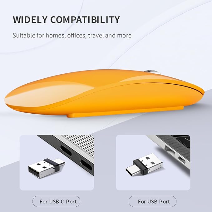 Uiosmuph G11 Wireless Mouse, USB C Rechargeable Computer Mouse, Slim Silent Mice 2.4GHz Optical with USB Nano Receiver and USB C Receiver for Laptop/Mac/PC - Orange