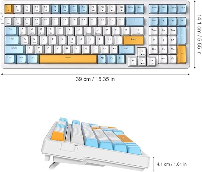 Wireless Mechanical Keyboard, Triple Mode 2.4G/USB-C/BT Gaming Keyboards 100 Keys Ice-Blue Backlit Brown Switch Keyboard | Rechargeable Mechanical Gaming Keyboards | Ice Blue/W/Y