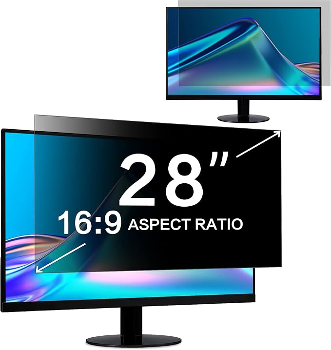ZOEGAA 28 Inch Computer Privacy Screen Filter for 16:9 Widescreen Computer Monitor 24.4"x13.7" - Computer Screen Privacy Shield and Anti Blue Light Anti Glare Screen Protector