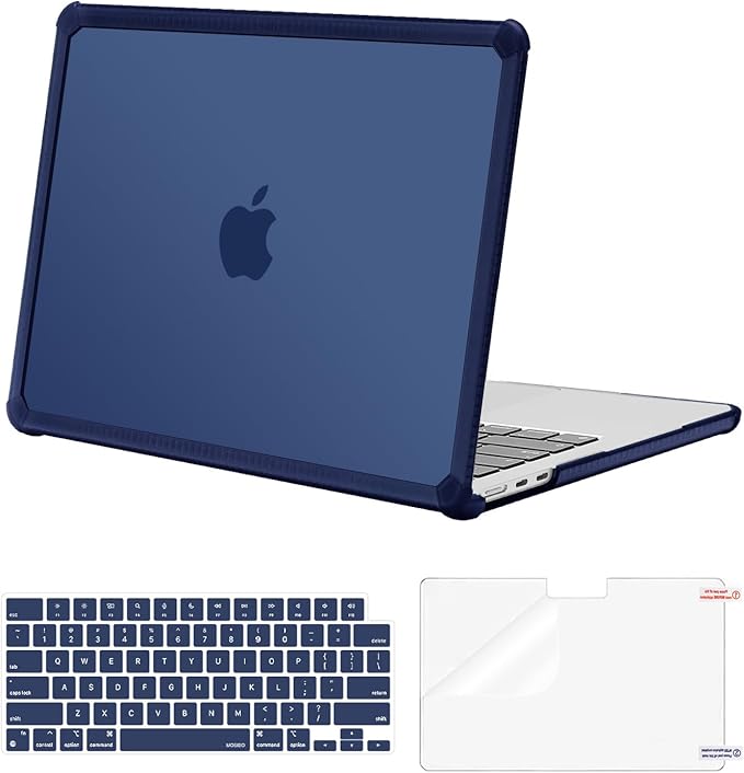 MOSISO Compatible with MacBook Air 13 inch Case M5 2026 M4 2025 M3 M2 2024-2022 A3449 A3240 A3113 A2681,3 in 1 Kit Crack-Resistant Heavy Duty Protective Plastic Hard Case with TPU Bumper, Navy Blue