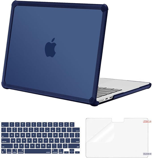 MOSISO Compatible with MacBook Air 13 inch Case M5 2026 M4 2025 M3 M2 2024-2022 A3449 A3240 A3113 A2681,3 in 1 Kit Crack-Resistant Heavy Duty Protective Plastic Hard Case with TPU Bumper, Navy Blue