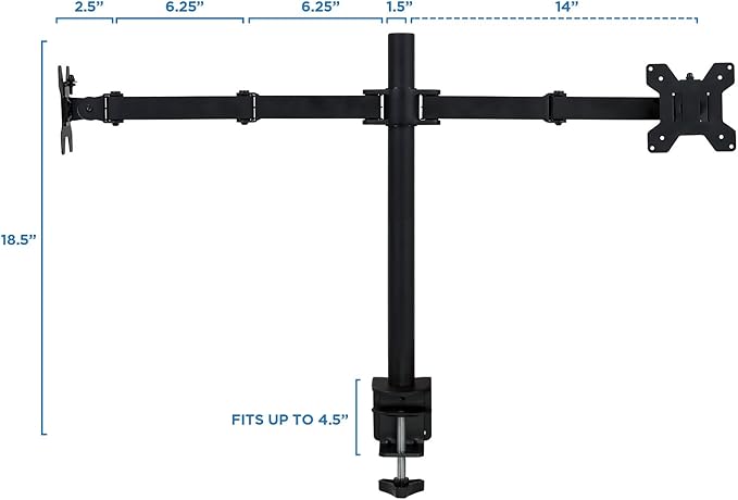 Mount-It! Dual Monitor Mount | Double Monitor Desk Stand | Two Heavy Duty Full Motion Adjustable Arms Fit 2 Computer Screens 17 19 20 21 22 24 27 Inch | VESA 75 100 | C-Clamp and Grommet Base