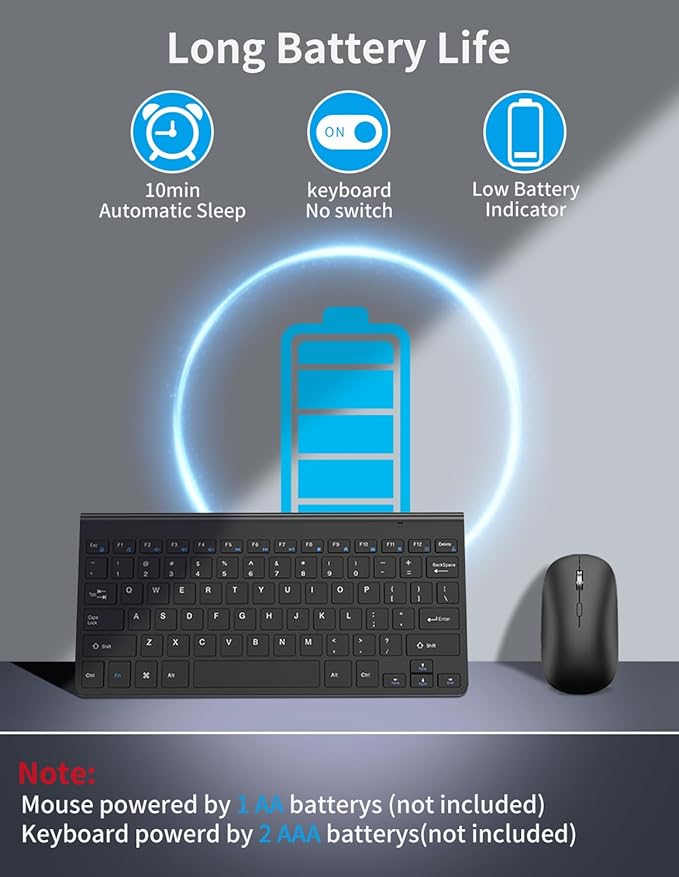 Compact Wireless Keyboard and Mouse Combo, Mini Portable Travel Keyboard and Silent Mouse Set with USB Receiver, Quiet Click, Small Size, Adjustable 2400 DPI for Computer, Laptop, PC, Windows - Black