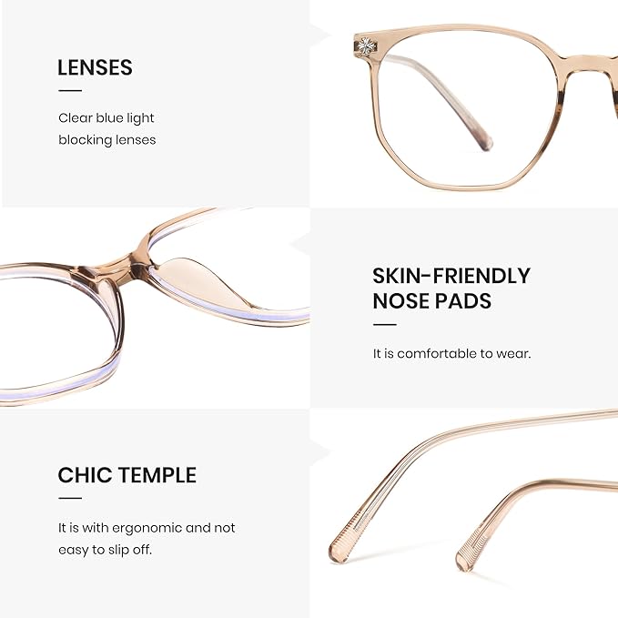 Cyxus Retro Blue Light Glasses Men - Square TR90 Metal Blowline Frame Stylish Trendy for Computer Daily Work 8252