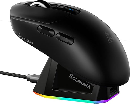 SOLAKAKA SM820 Wireless Gaming Mouse with RGB Charging Dock,24000 DPI Tri-Modes Wireless Mouse with 2 Side Buttons,Programmable Macro Mouse for Gaming(Black)